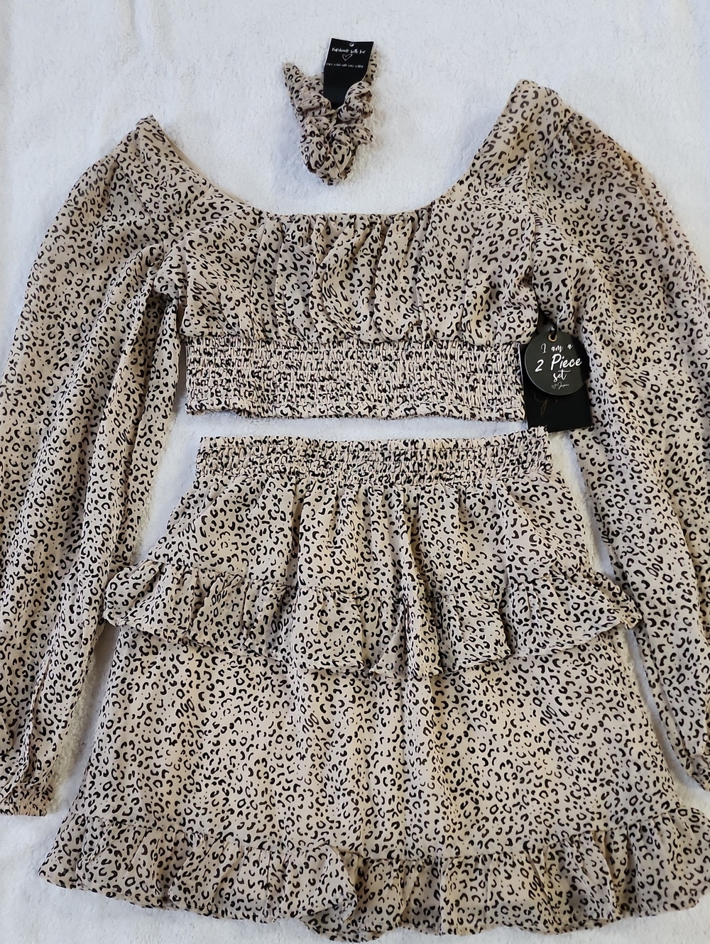 Japna Women's 2-Piece Leopard Print Crop Top & Skirt Set Size XS New